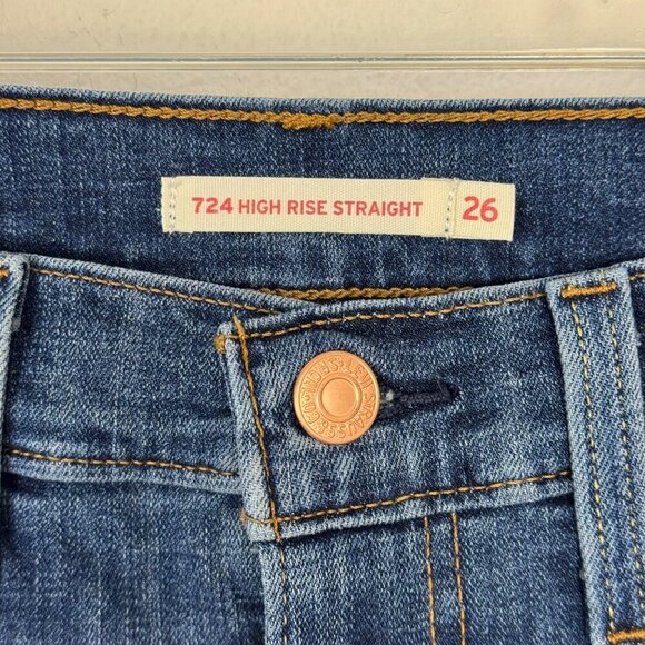 Levi's 724 NEW High Rise Straight Medium Wash Jean W26 L30 Short Casual Stretch - Picture 13 of 14